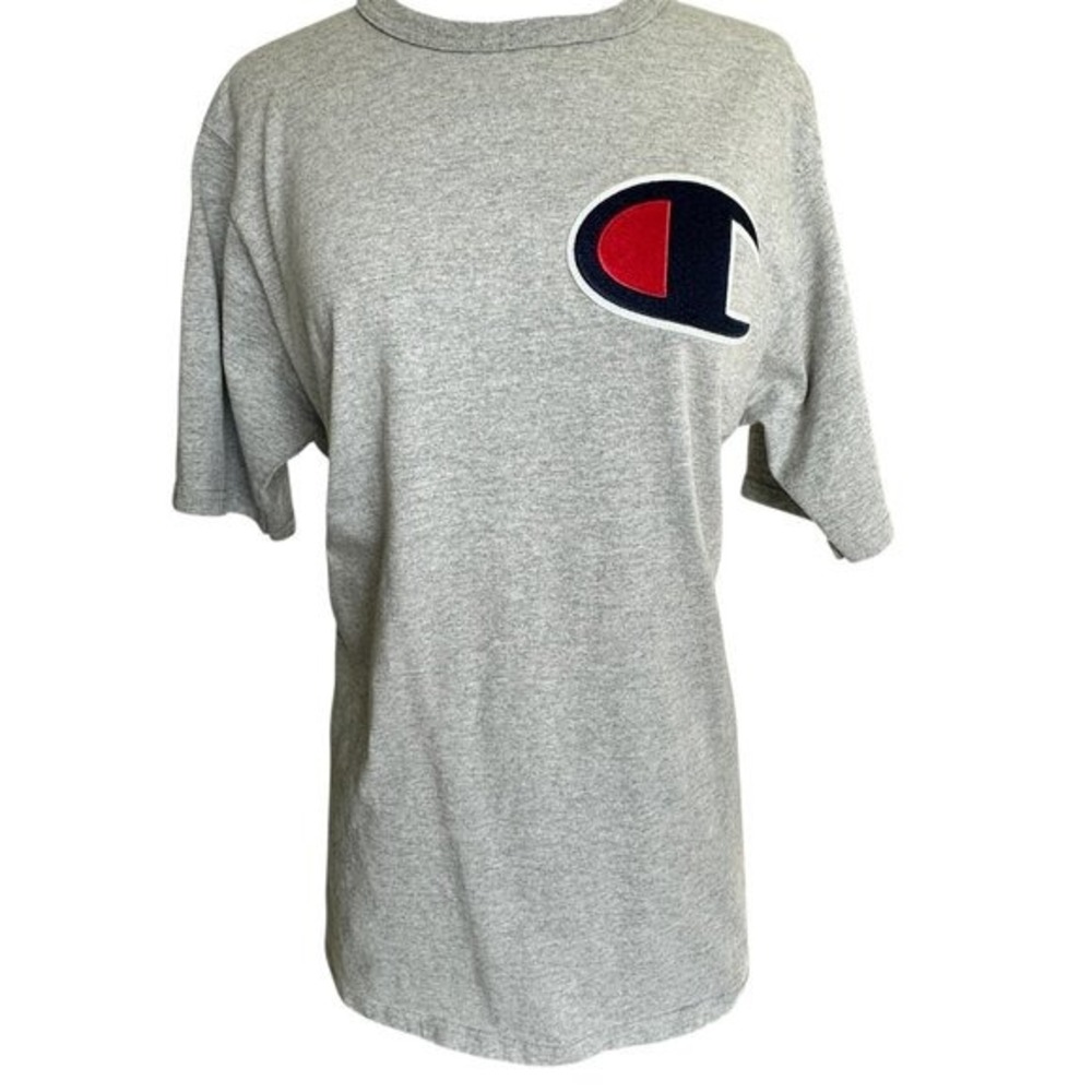 VTG 80s Champion Heritage BIG C LOGO Shirt‎ L Grey Embroidered Patch Crew Neck - Picture 2 of 9